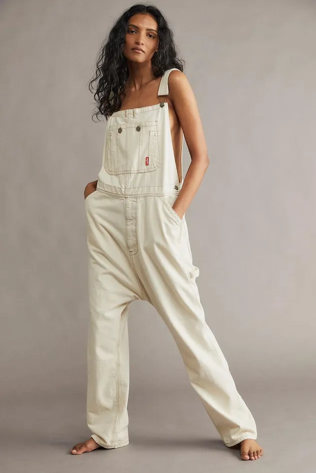 Women Boyfriend Jeans Free People Denimist Overalls Ecru