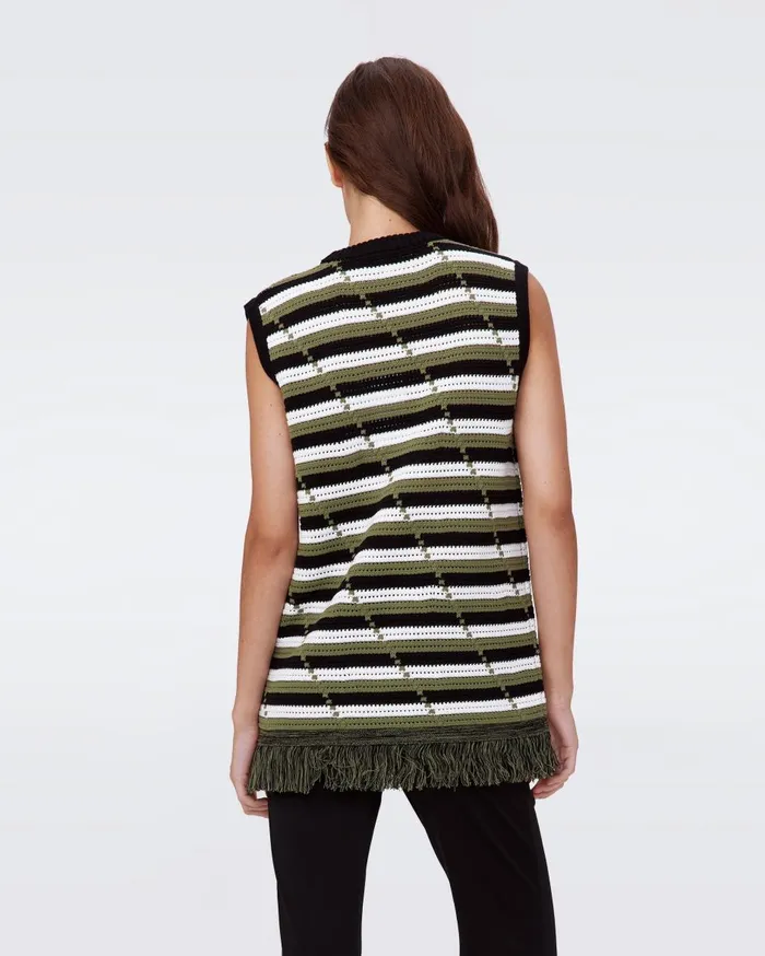 Women Cassie Crochet Top Summer Stripe Olive Green DVF Tops
