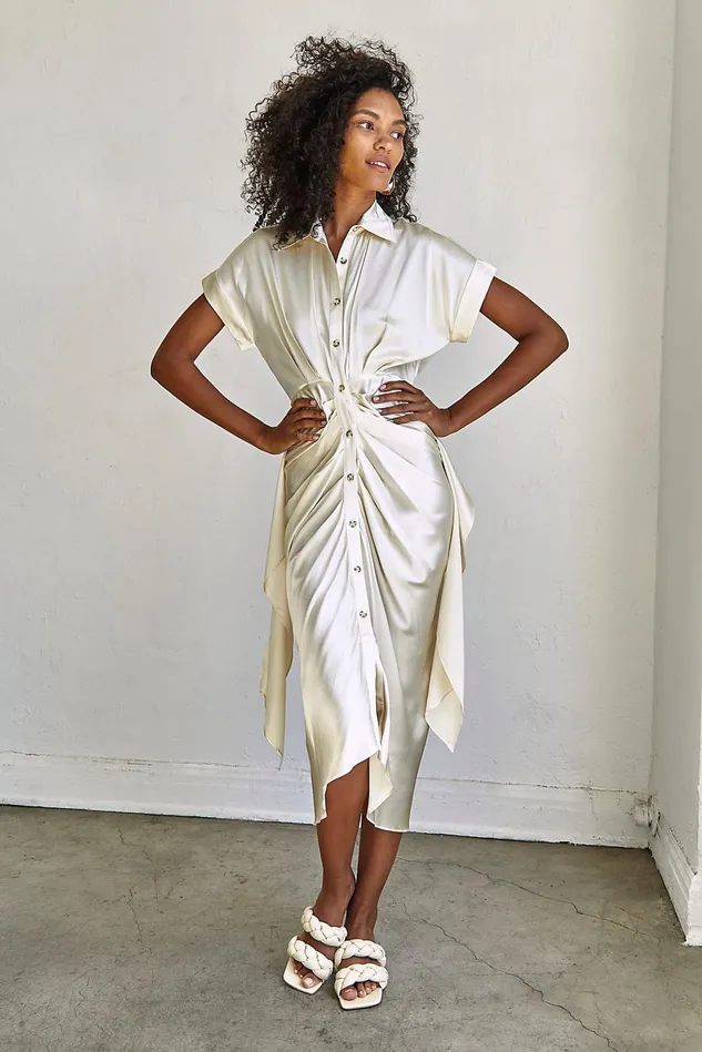 Women Casual Dresses Free People Short Sleeve Shirtdress Champagne