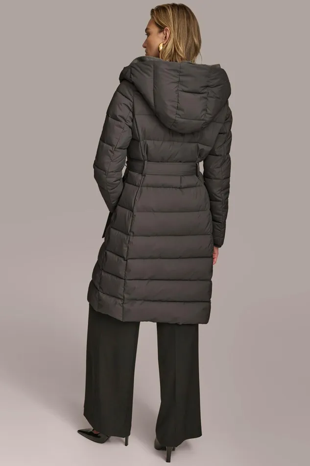 Women Coats And Jackets Donna Karan TIE WAIST PUFFER Grey