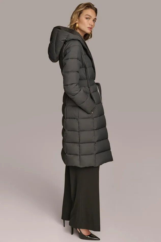 Women Coats And Jackets Donna Karan TIE WAIST PUFFER Grey