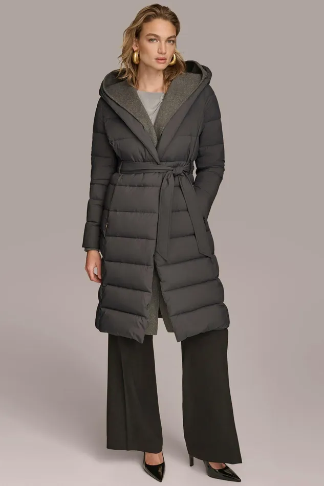Women Coats And Jackets Donna Karan TIE WAIST PUFFER Grey