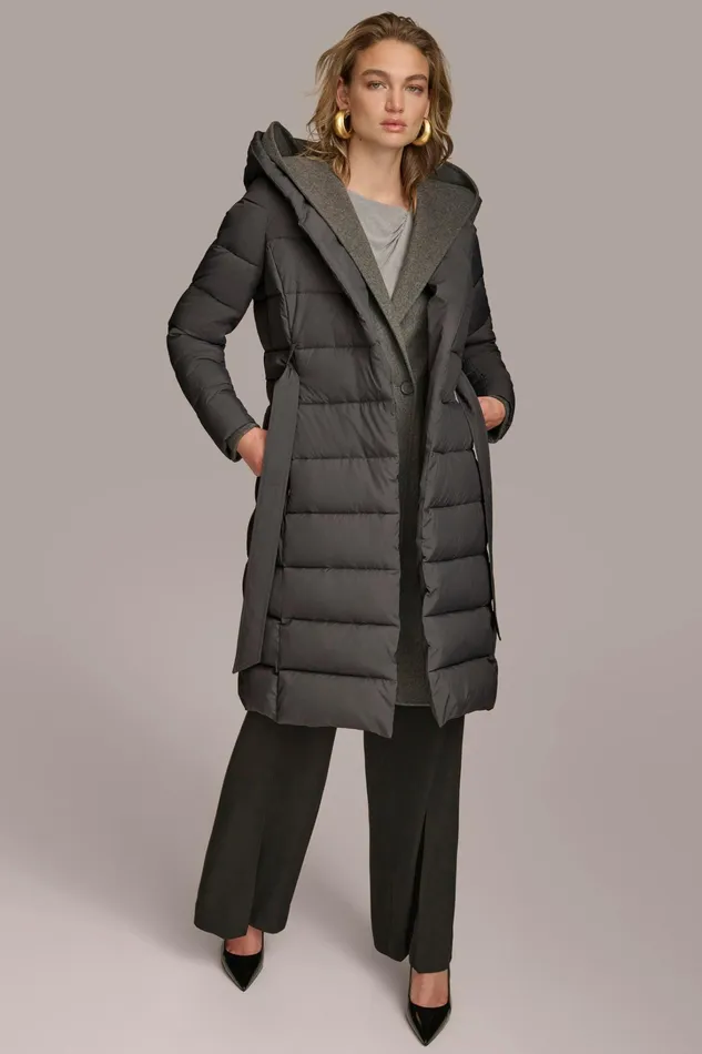 Women Coats And Jackets Donna Karan TIE WAIST PUFFER Grey