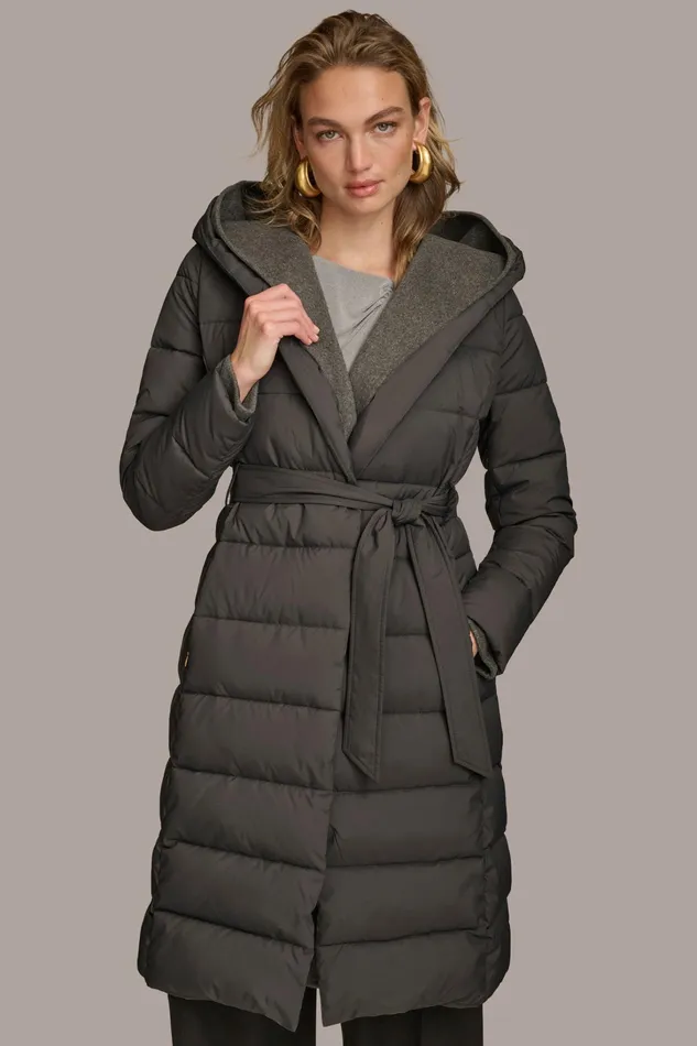 Women Coats And Jackets Donna Karan TIE WAIST PUFFER Grey