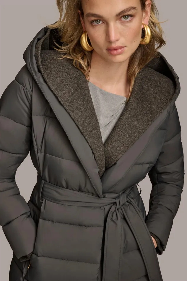 Women Coats And Jackets Donna Karan TIE WAIST PUFFER Grey