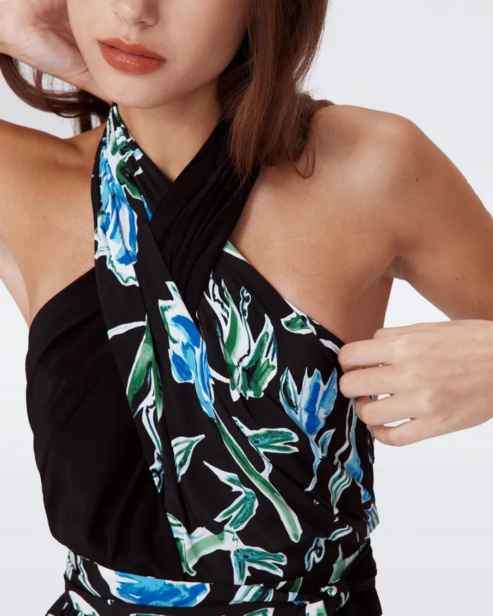 Women Cort Jumpsuit Huge Tulip Fields Blue And Black DVF Jumpsuits and Rompers