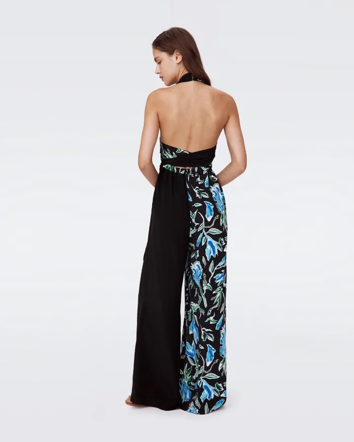 Women Cort Jumpsuit Huge Tulip Fields Blue And Black DVF Jumpsuits and Rompers