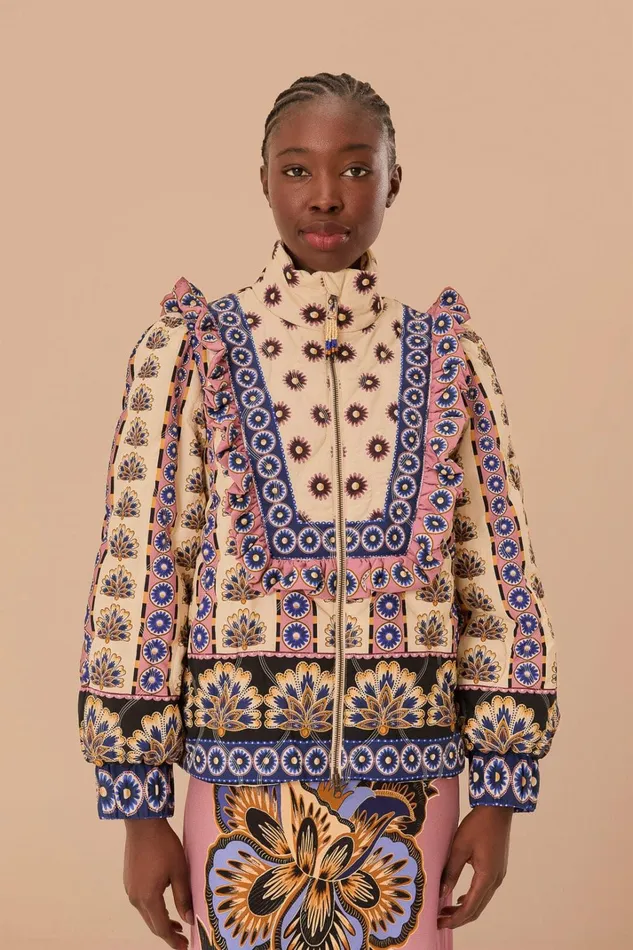 Women Cream Ainika Maxi Floral Puffer Jacket Ainika Maxi Floral Cream FARM Rio Puffer Jackets