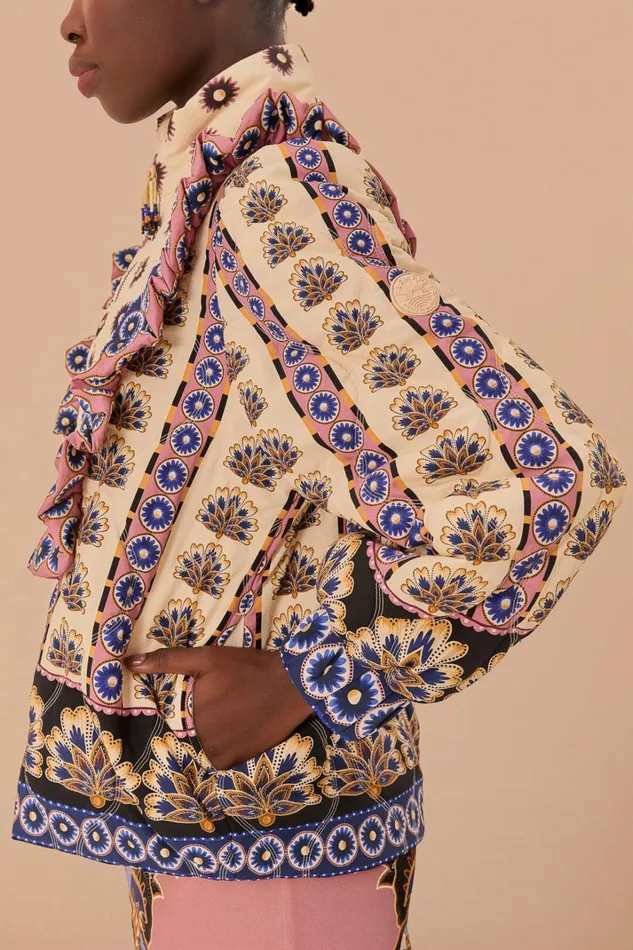 Women Cream Ainika Maxi Floral Puffer Jacket Ainika Maxi Floral Cream FARM Rio Puffer Jackets