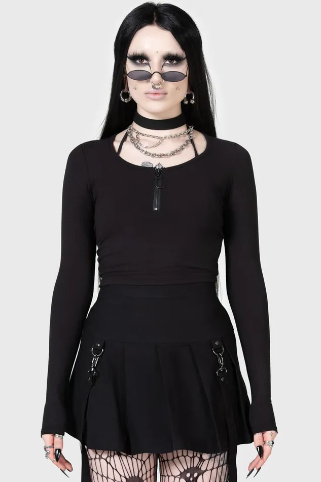 Women Crop Killstar Lune Sting Ribbed Top