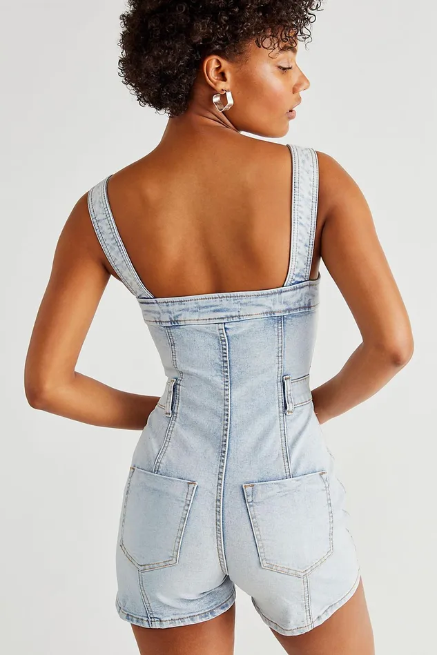 Women CRVY Jeans Free People CRVY Lady Of The Hour Romper Carolina Blue