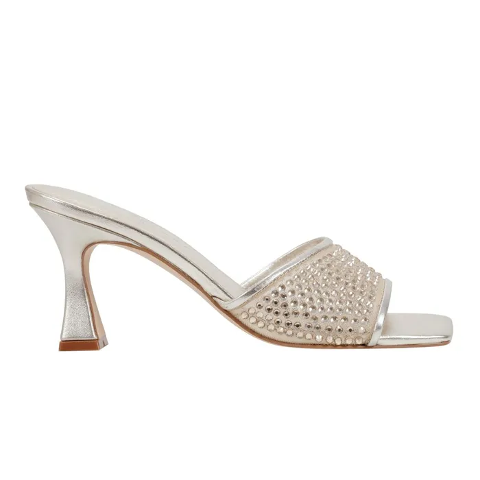 Women Delaney Studded Slide Sandal Platino Leather Marc Fisher Mules and Slides