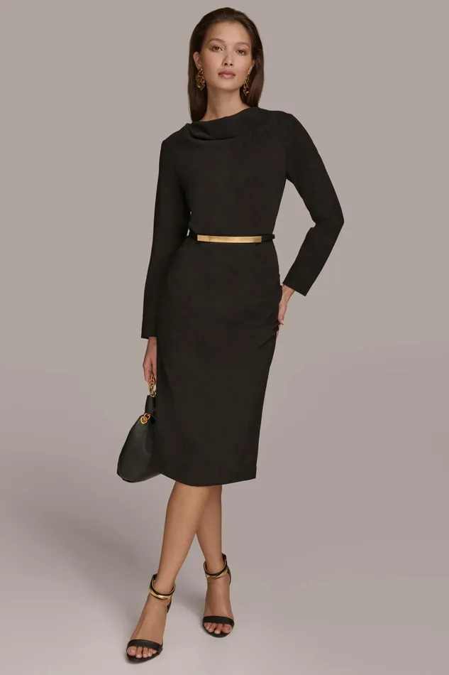 Women Dresses And Jumpsuits Donna Karan COWL NECK BAR BELT DRESS Black