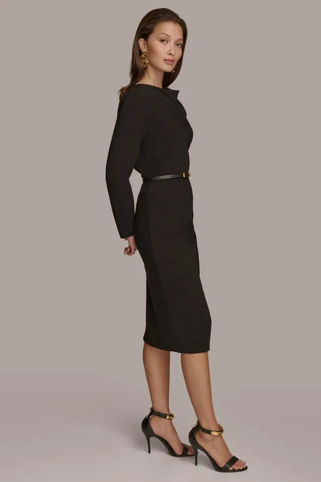 Women Dresses And Jumpsuits Donna Karan COWL NECK BAR BELT DRESS Black