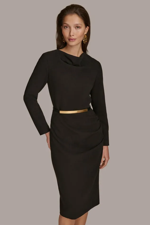 Women Dresses And Jumpsuits Donna Karan COWL NECK BAR BELT DRESS Black