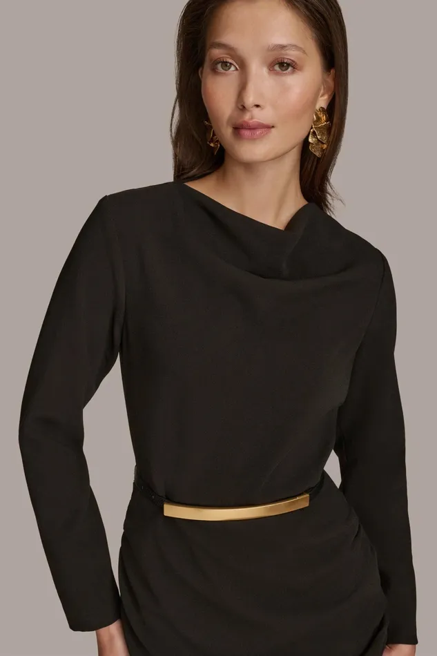 Women Dresses And Jumpsuits Donna Karan COWL NECK BAR BELT DRESS Black