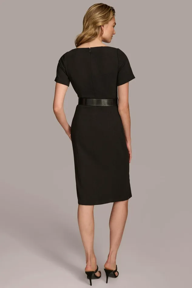 Women Dresses And Jumpsuits Donna Karan CREPE VNECK DRESS WITH BELT Black
