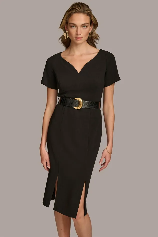 Women Dresses And Jumpsuits Donna Karan CREPE VNECK DRESS WITH BELT Black