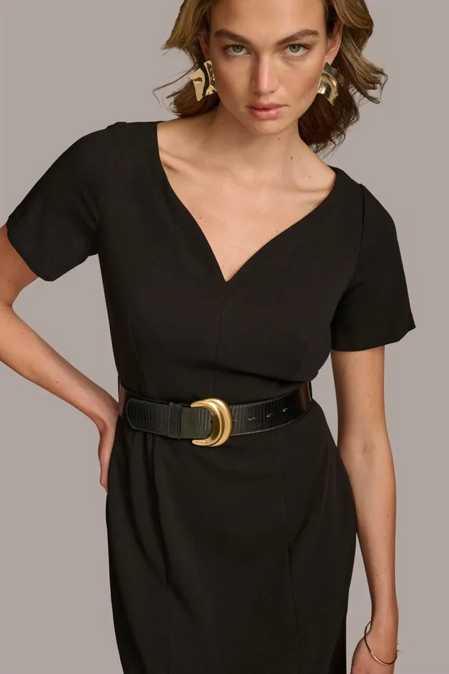 Women Dresses And Jumpsuits Donna Karan CREPE VNECK DRESS WITH BELT Black