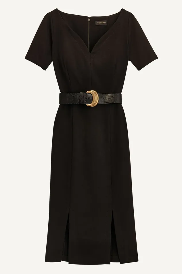 Women Dresses And Jumpsuits Donna Karan CREPE VNECK DRESS WITH BELT Black