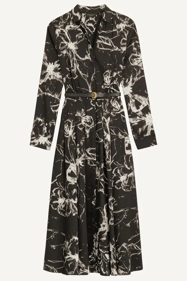 Women Dresses And Jumpsuits Donna Karan PRINTED SHIRT DRESS WITH BELT Black