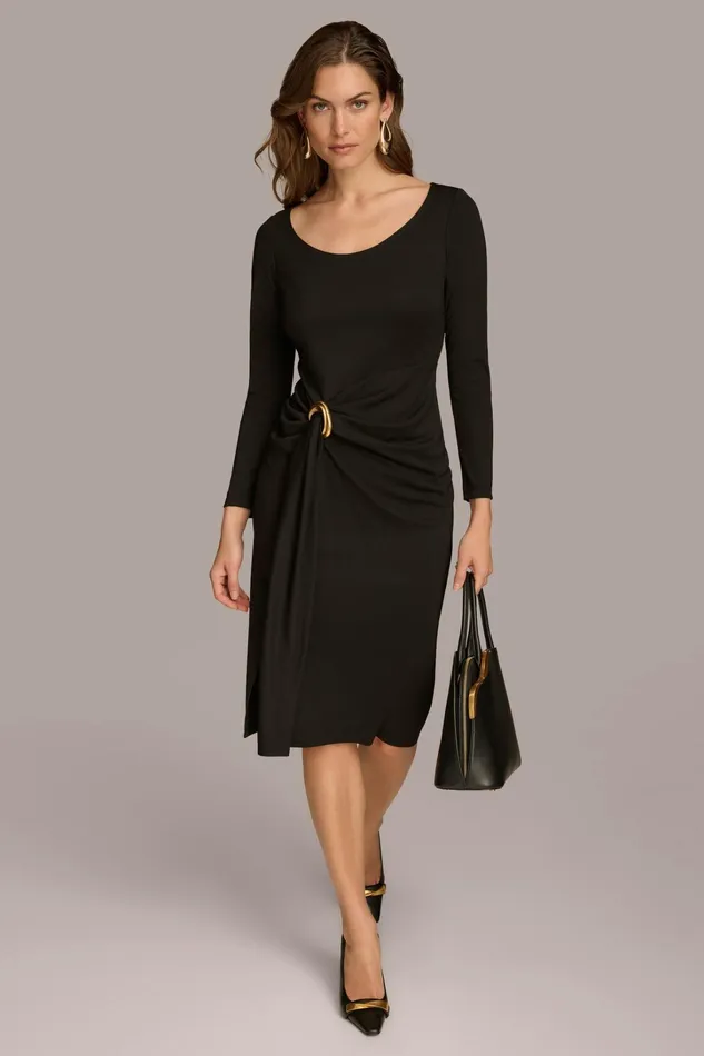 Women Dresses And Jumpsuits Donna Karan SHEATH ROUCHED SIDE DRESS Black