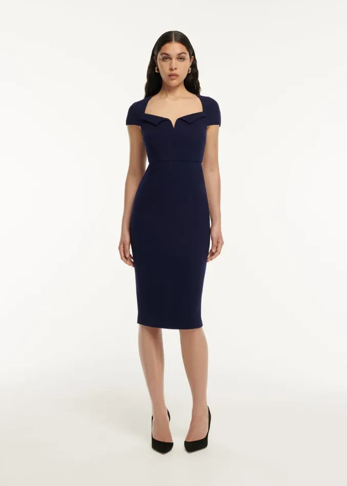 Women Dresses Roland Mouret Cap Sleeve Fitted Wool Crepe Midi Dress