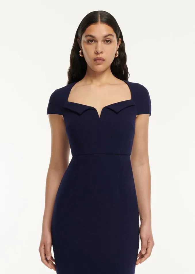 Women Dresses Roland Mouret Cap Sleeve Fitted Wool Crepe Midi Dress