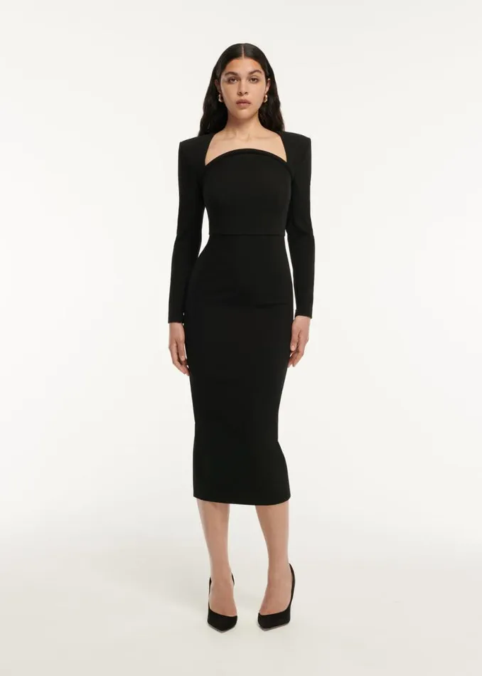 Women Dresses Roland Mouret Long Sleeve Moon Stretch Cady Midi Dress