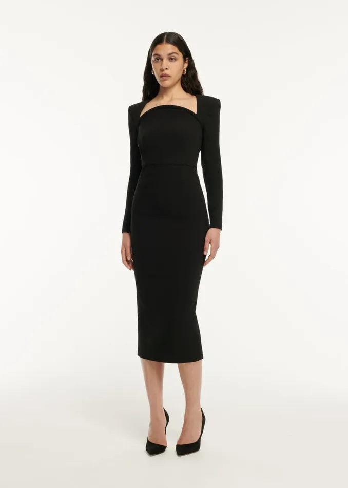 Women Dresses Roland Mouret Long Sleeve Moon Stretch Cady Midi Dress