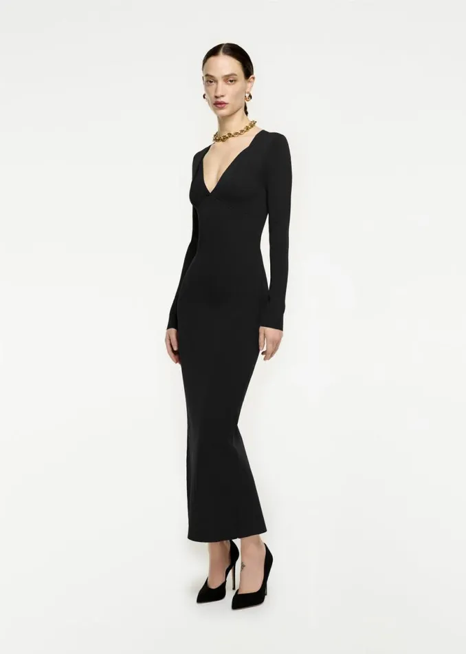 Women Dresses Roland Mouret Long Sleeve Pleat Knit Midi Dress