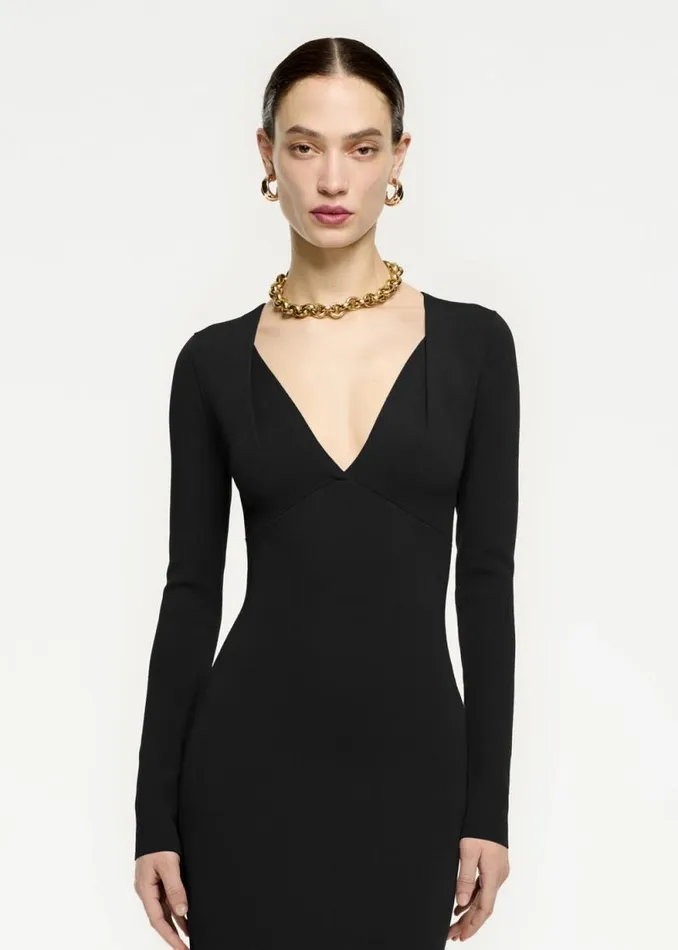 Women Dresses Roland Mouret Long Sleeve Pleat Knit Midi Dress