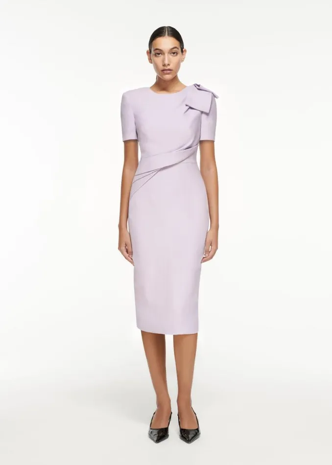 Women Dresses Roland Mouret Short Sleeve Bow Wool Silk Midi Dress