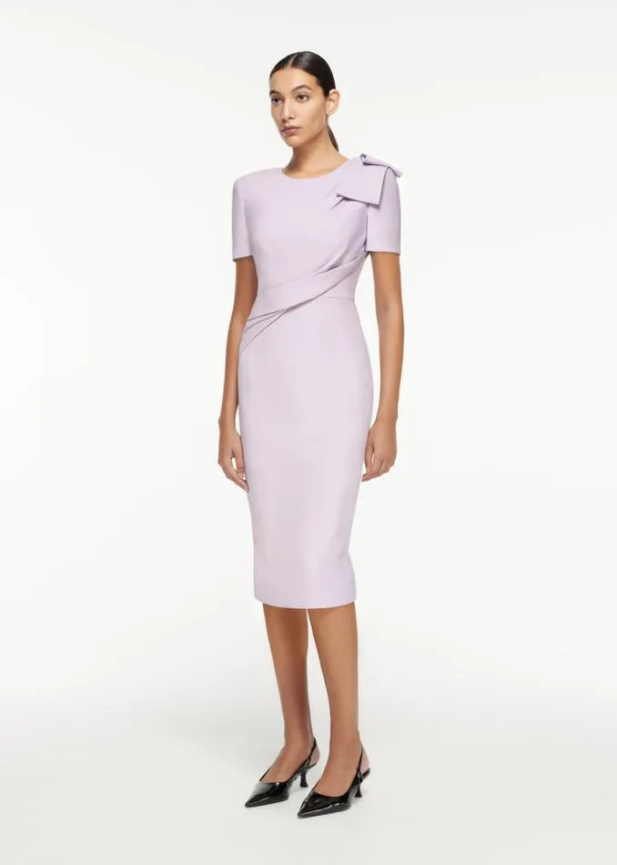 Women Dresses Roland Mouret Short Sleeve Bow Wool Silk Midi Dress