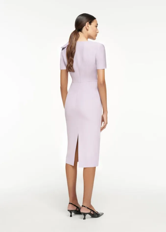 Women Dresses Roland Mouret Short Sleeve Bow Wool Silk Midi Dress