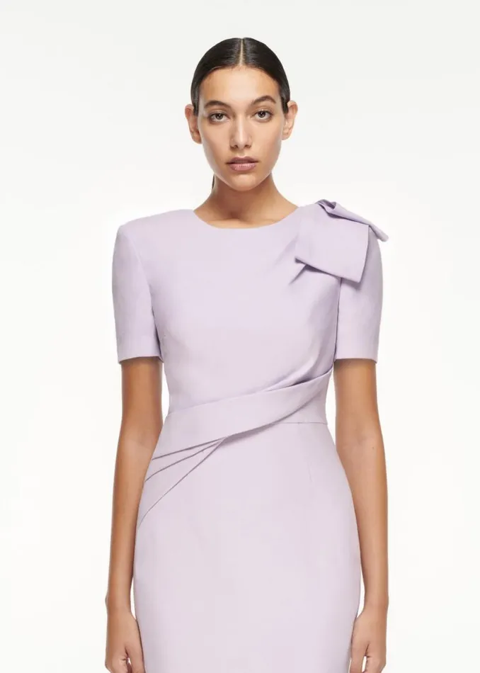 Women Dresses Roland Mouret Short Sleeve Bow Wool Silk Midi Dress