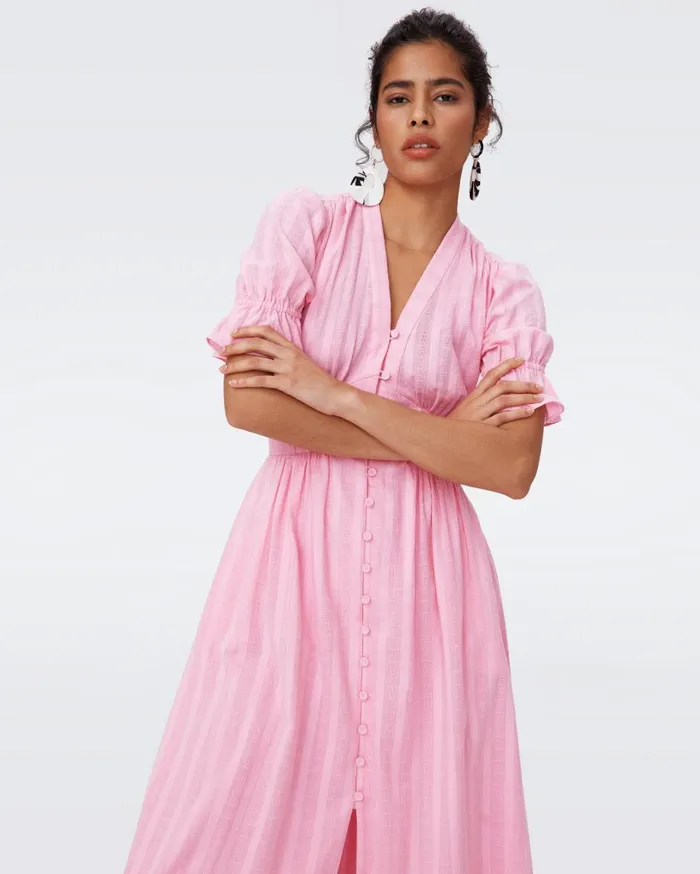 Women Erica Cotton Midi Dress Rose Pink DVF Dresses