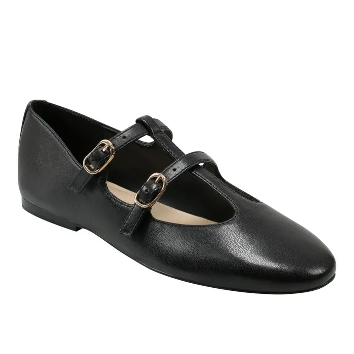 Women Evie Ballet Flat Black Leather Marc Fisher Loafers and Flats