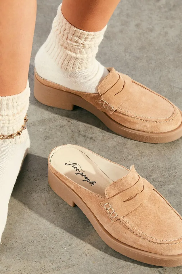 Women Flats Menswear Free People Leighton Loafer Mules Sand