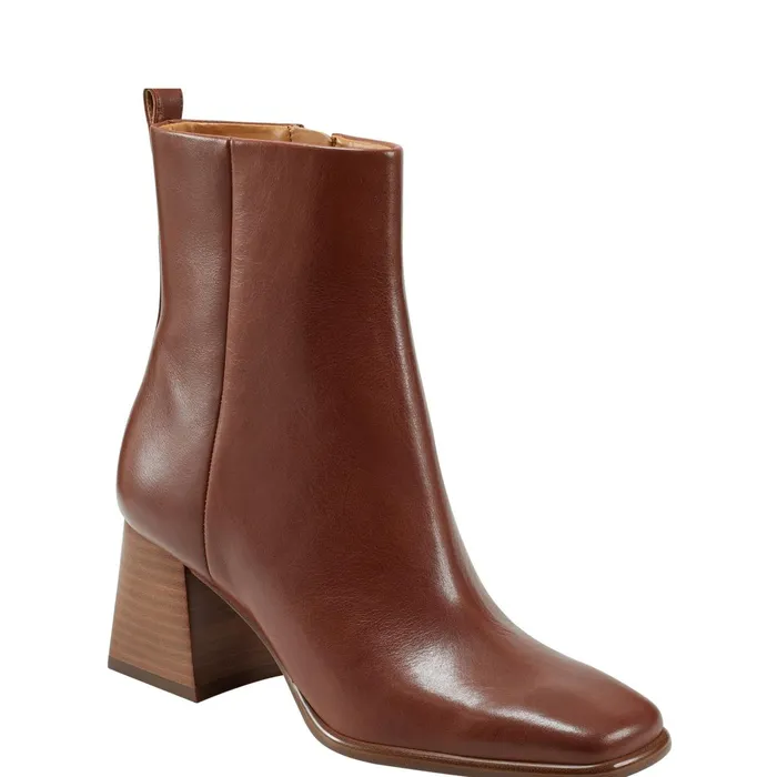 Women Floria Square Toe Bootie Tan Leather Marc Fisher Casual Boots