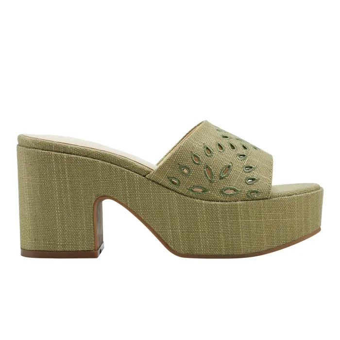 Women Foreva Platform Slide Sandal Green Marc Fisher Mules and Slides