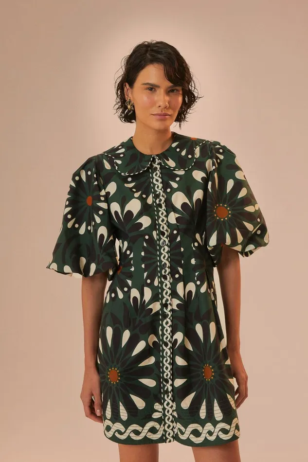 Women Green Ainika Flowers Short Sleeve Mini Dress Ainika Flowers Green FARM Rio Mini Dresses Women Green Ainika Flowers Short Sleeve Mini Dress Ainika Flowers Green FARM Rio Mini Dresses