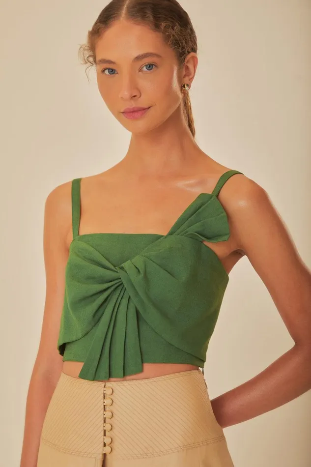 Women Green Front Bow Top Green FARM Rio Crop Tops