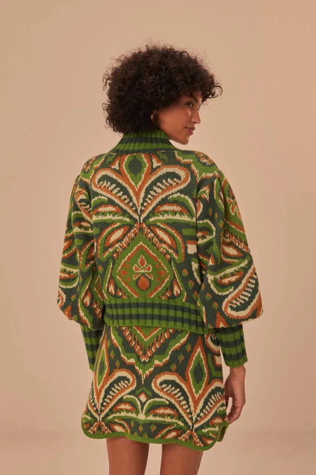 Women Green Pinneaple Ikat Knit Mini Skirt Pineapple Ikat Green FARM Rio Skirts