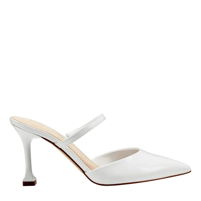 Women Hadais Heeled Mule White Patent Marc Fisher Mules and Slides