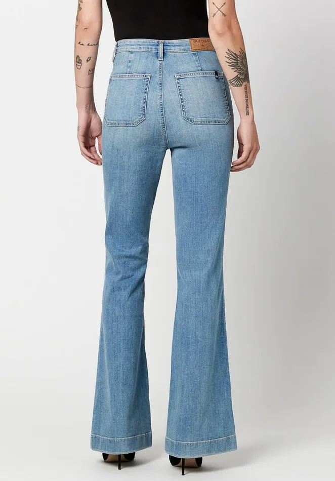 Women High Rise Flare Joplin Sanded Jeans Indigo Buffalo David Bitton Flare and Bootcut