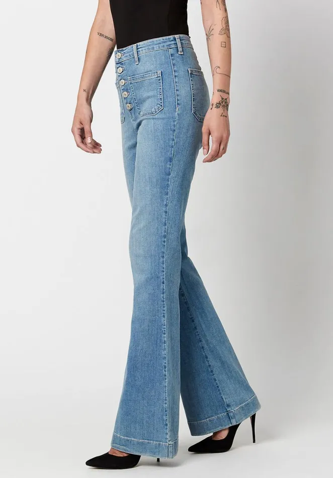 Women High Rise Flare Joplin Sanded Jeans Indigo Buffalo David Bitton Flare and Bootcut