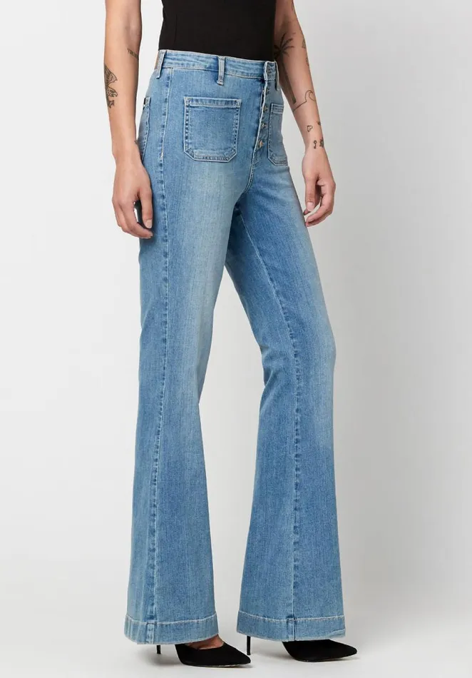 Women High Rise Flare Joplin Sanded Jeans Indigo Buffalo David Bitton Flare and Bootcut