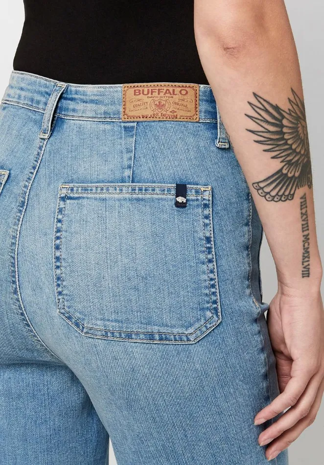 Women High Rise Flare Joplin Sanded Jeans Indigo Buffalo David Bitton Flare and Bootcut