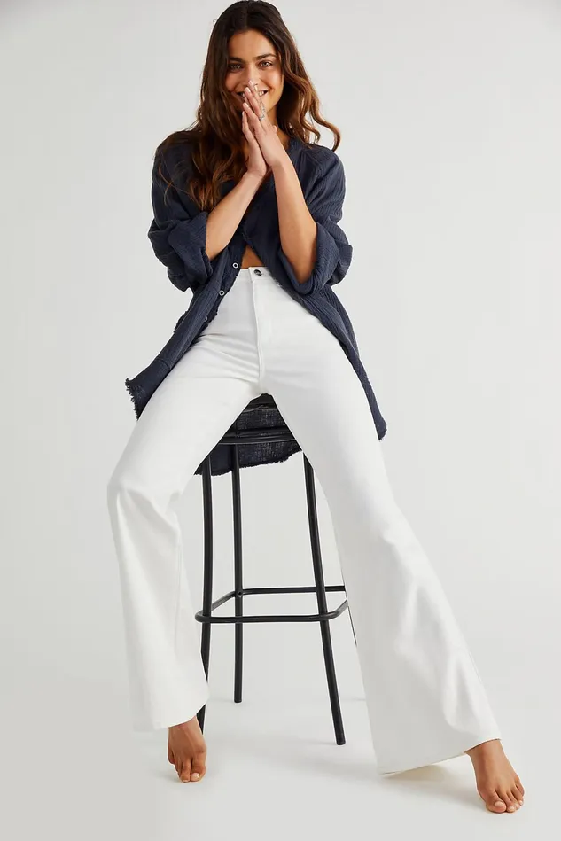 Women HighRise Jeans Free People Lee HighRise Flare Jeans White